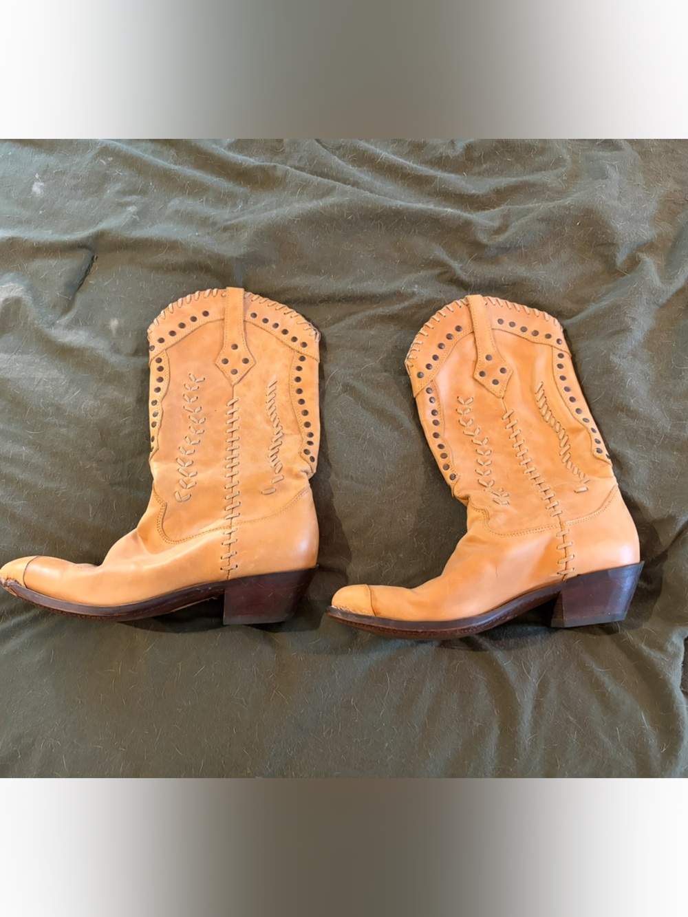 Size 8. Women's Tan Western Heeled Boots with Stud Detail